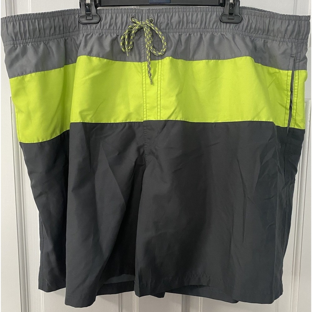 Op Ocean Pacific‎ Swim Trunks Mens 2XL  Black Gray Lime Mesh Lined Shorts